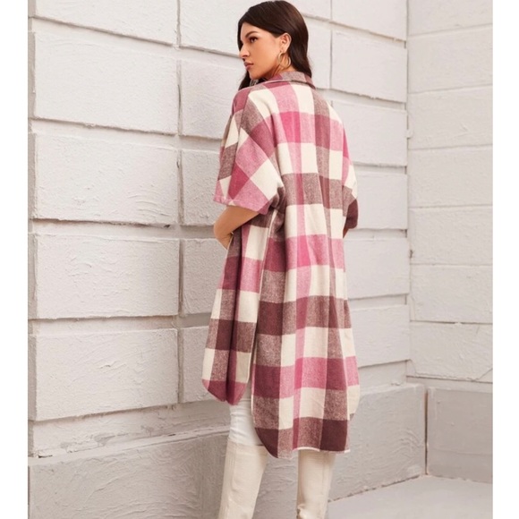 Pink Plaid High Low Shacket - Picture 2 of 5